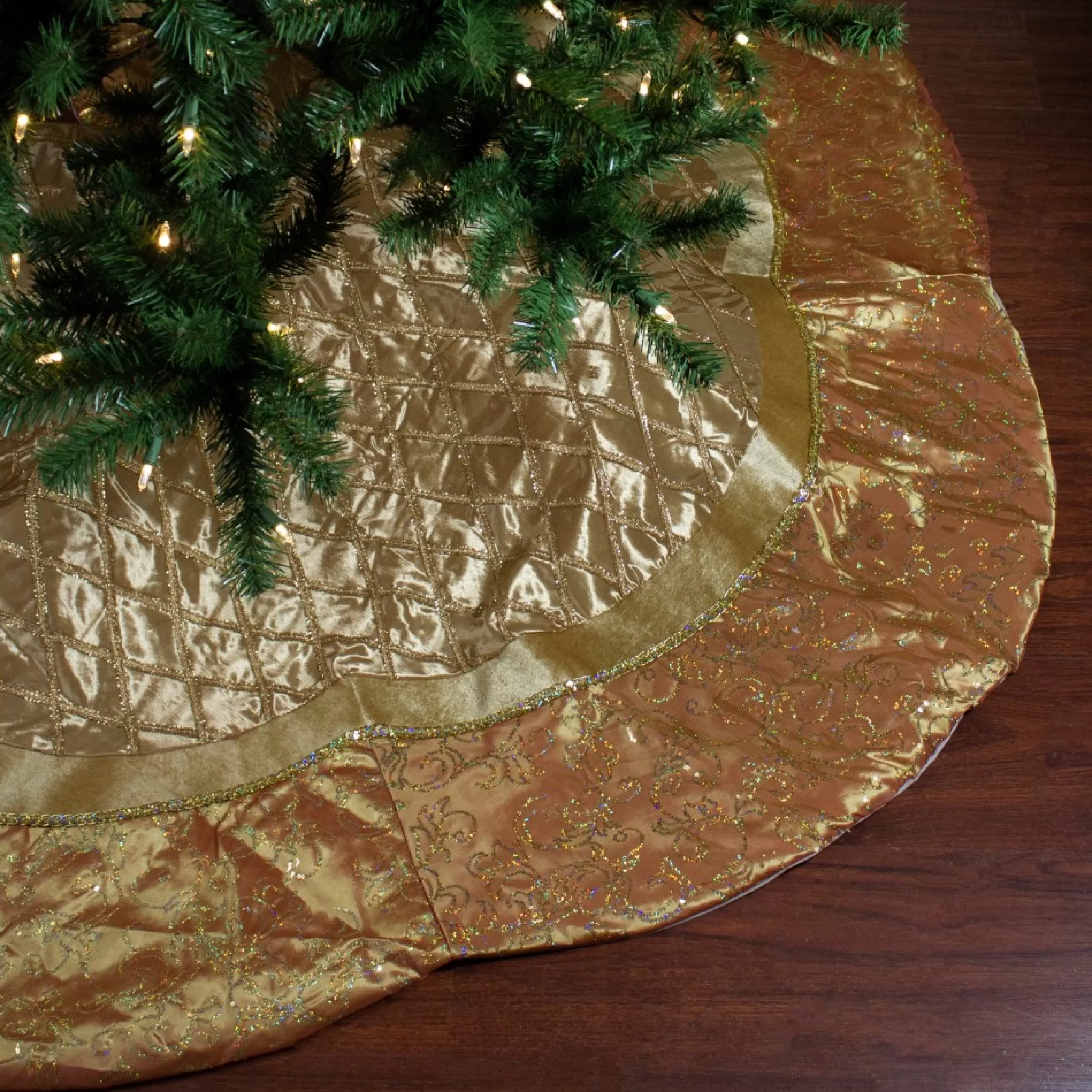 50 Inch And Larger*Northlight 72" Gold Quilted Christmas Tree Skirt With Iridescent Sequins