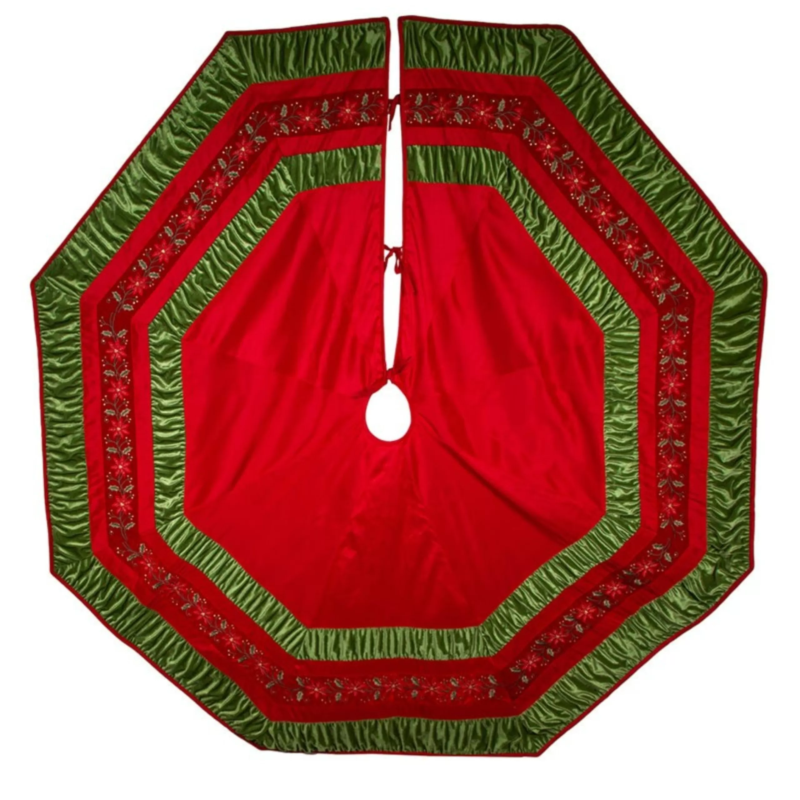 50 Inch And Larger*KSA 72" Poinsettia Gathered Border Christmas Tree Skirt