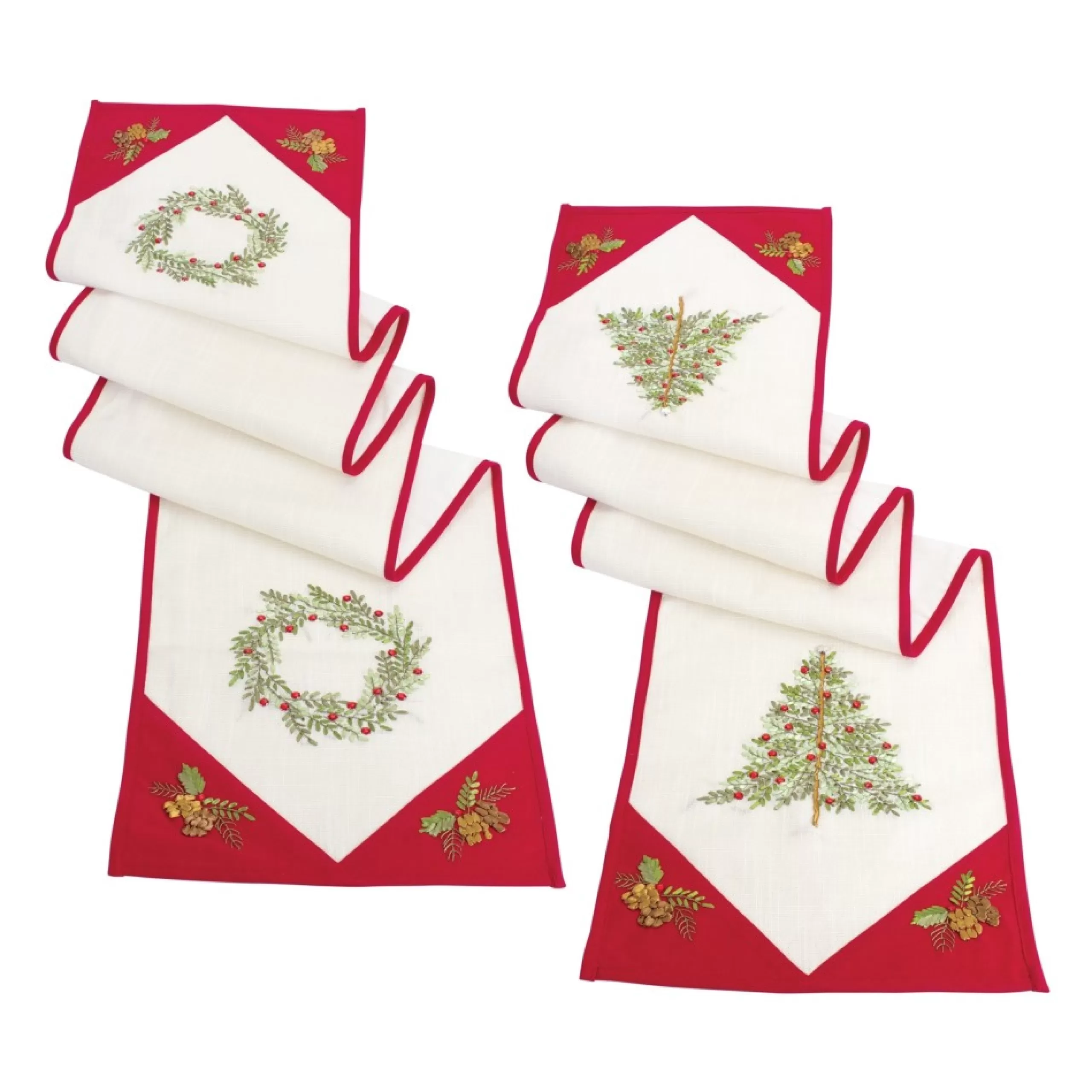 Linens*Melrose 72" Tree And Wreath Christmas Table Runner