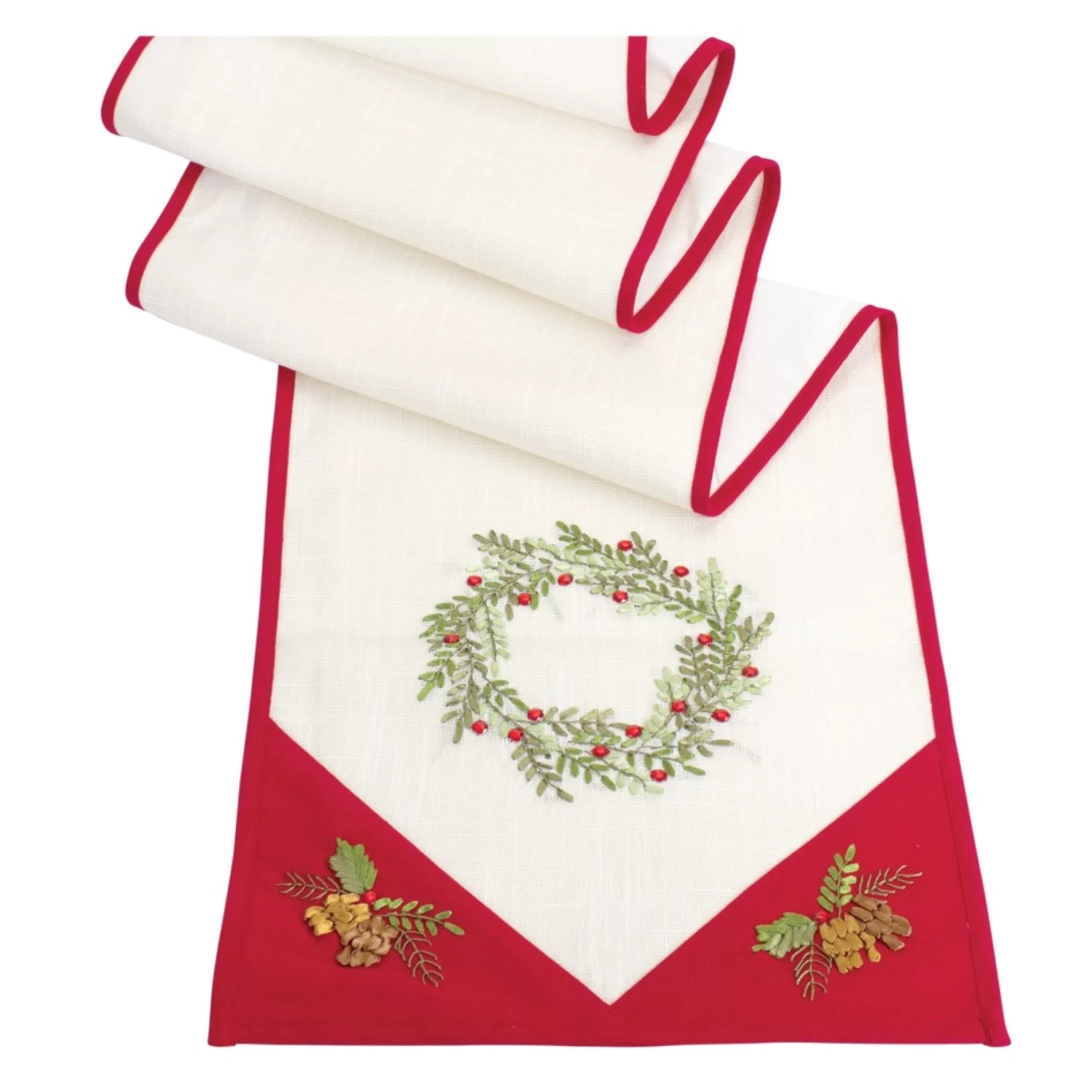 Linens*Melrose 72" Tree And Wreath Christmas Table Runner