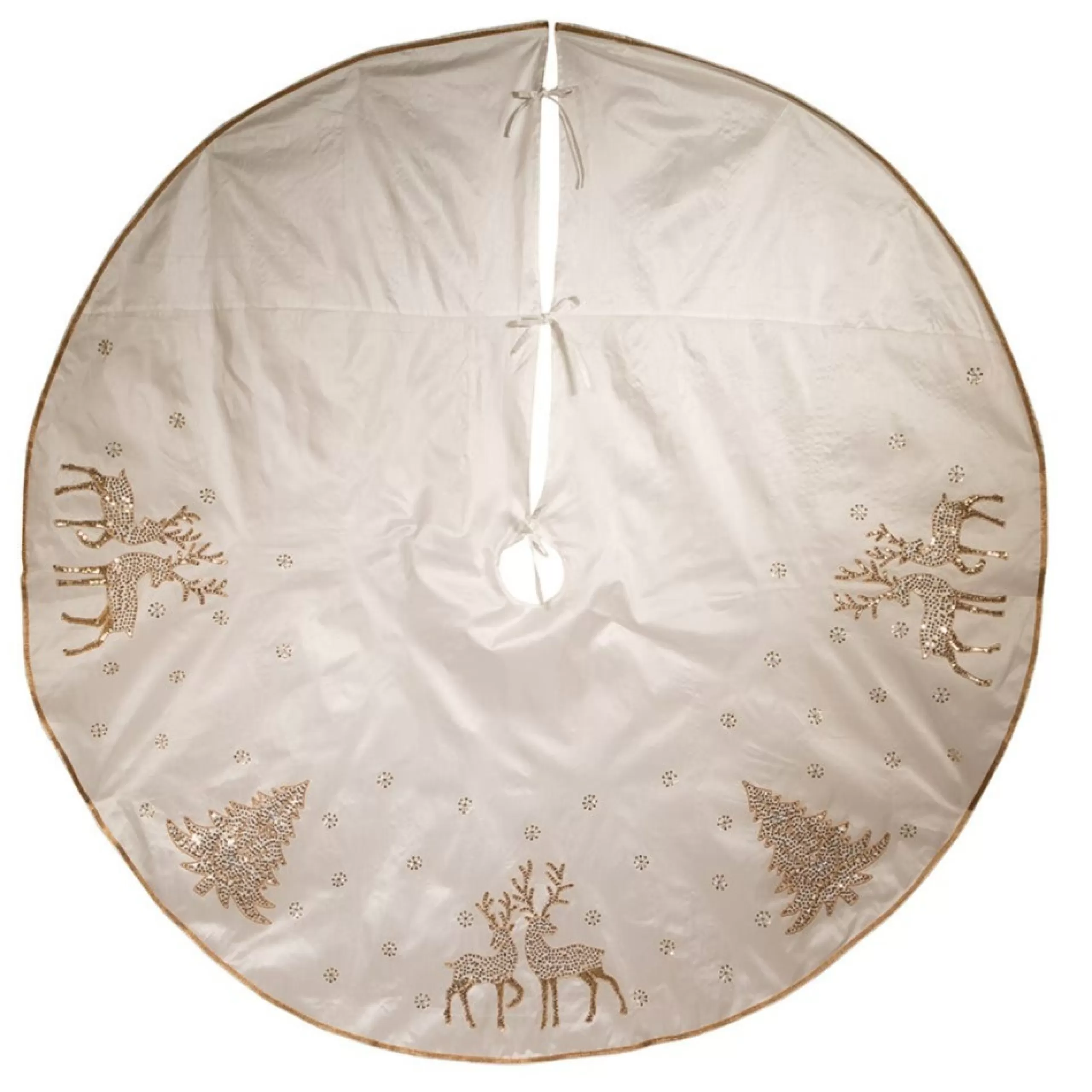 50 Inch And Larger*KSA 72" White And Gold Embroidered Christmas Tree Skirt