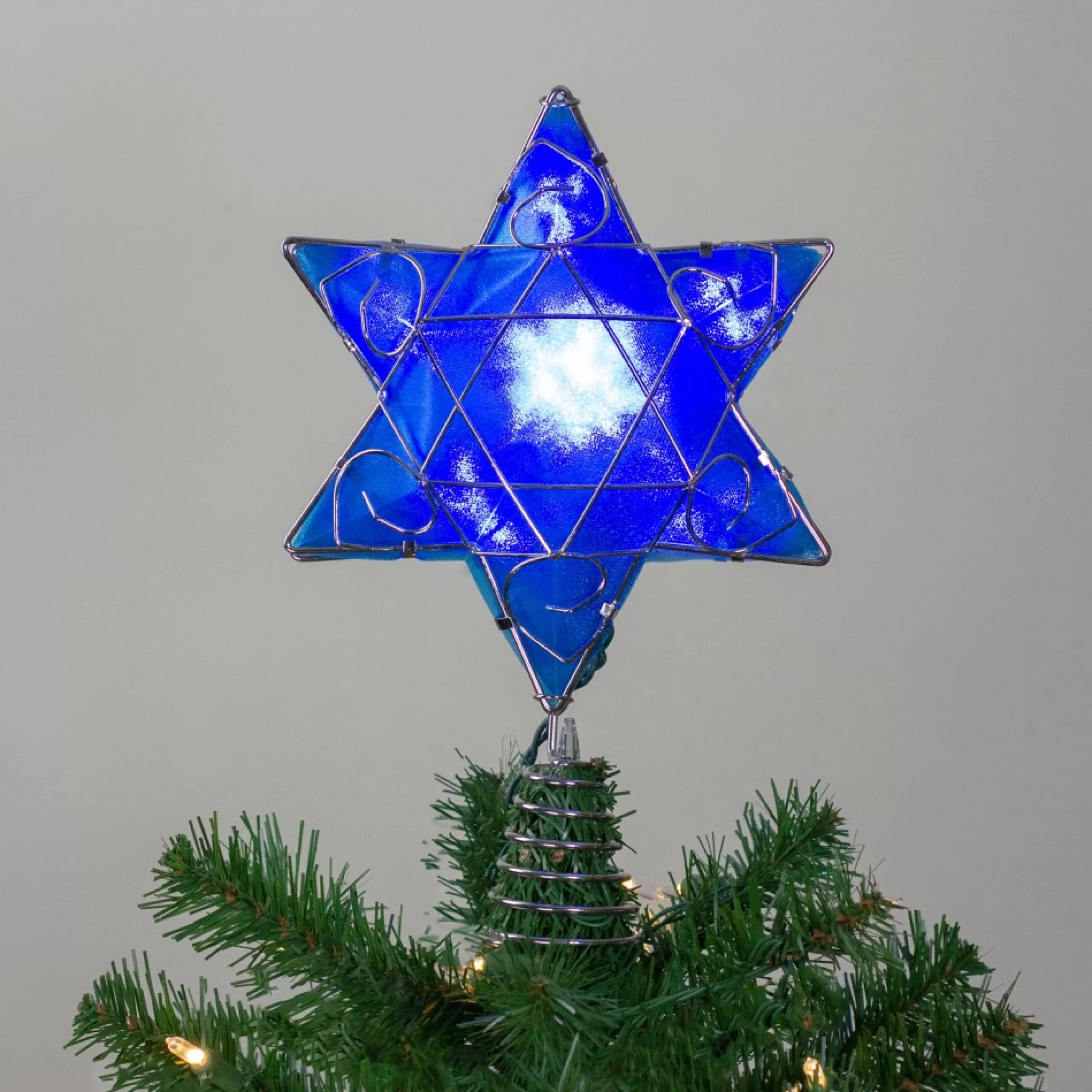 Lighted Tree Toppers*Kurt Adler 8" Lighted Hanukkah Star Tree Topper - Clear Lights