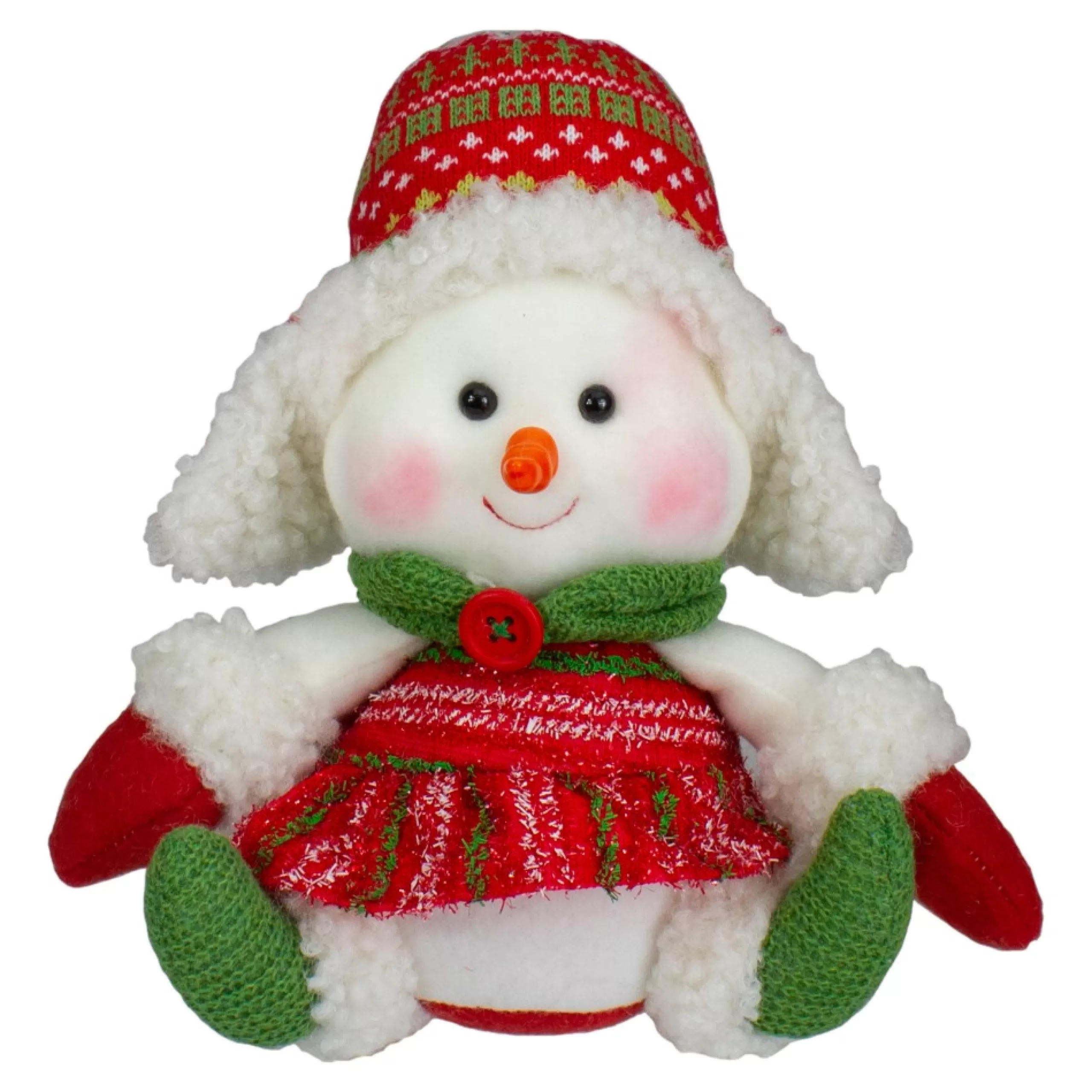 Plush Figures*Northlight 8" Red And Green Sitting Snowman Girl Christmas Figure