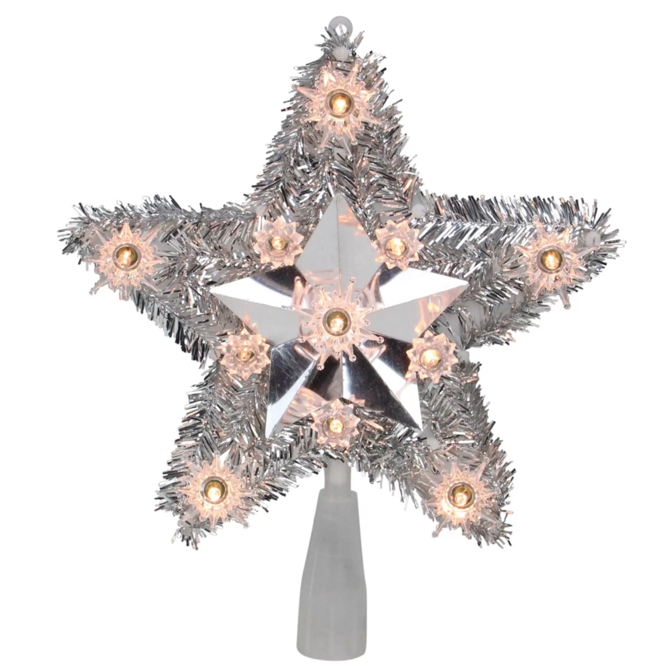 Star Tree Toppers*Northlight 9" Silver Tinsel Star Christmas Tree Topper - Clear Lights