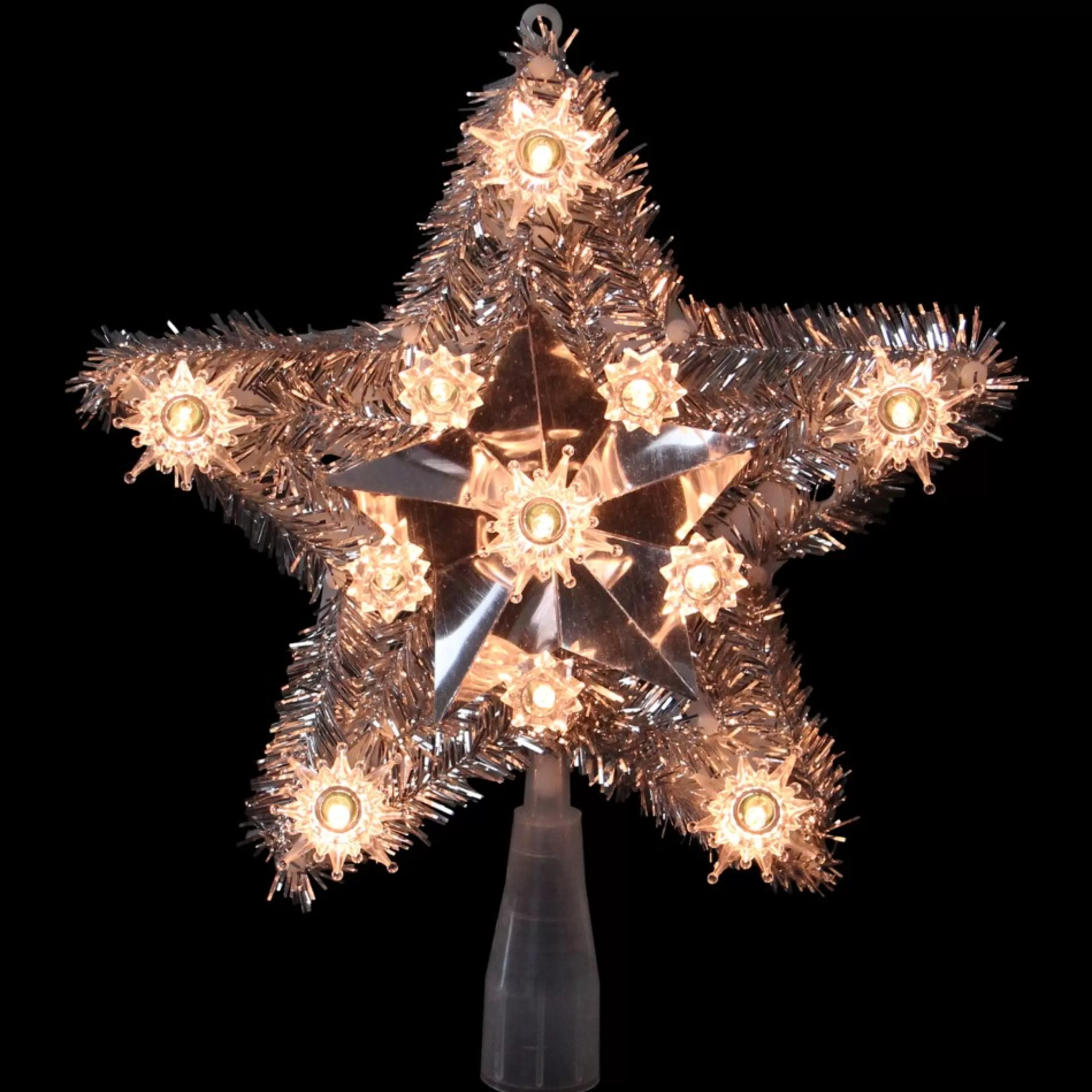 Star Tree Toppers*Northlight 9" Silver Tinsel Star Christmas Tree Topper - Clear Lights