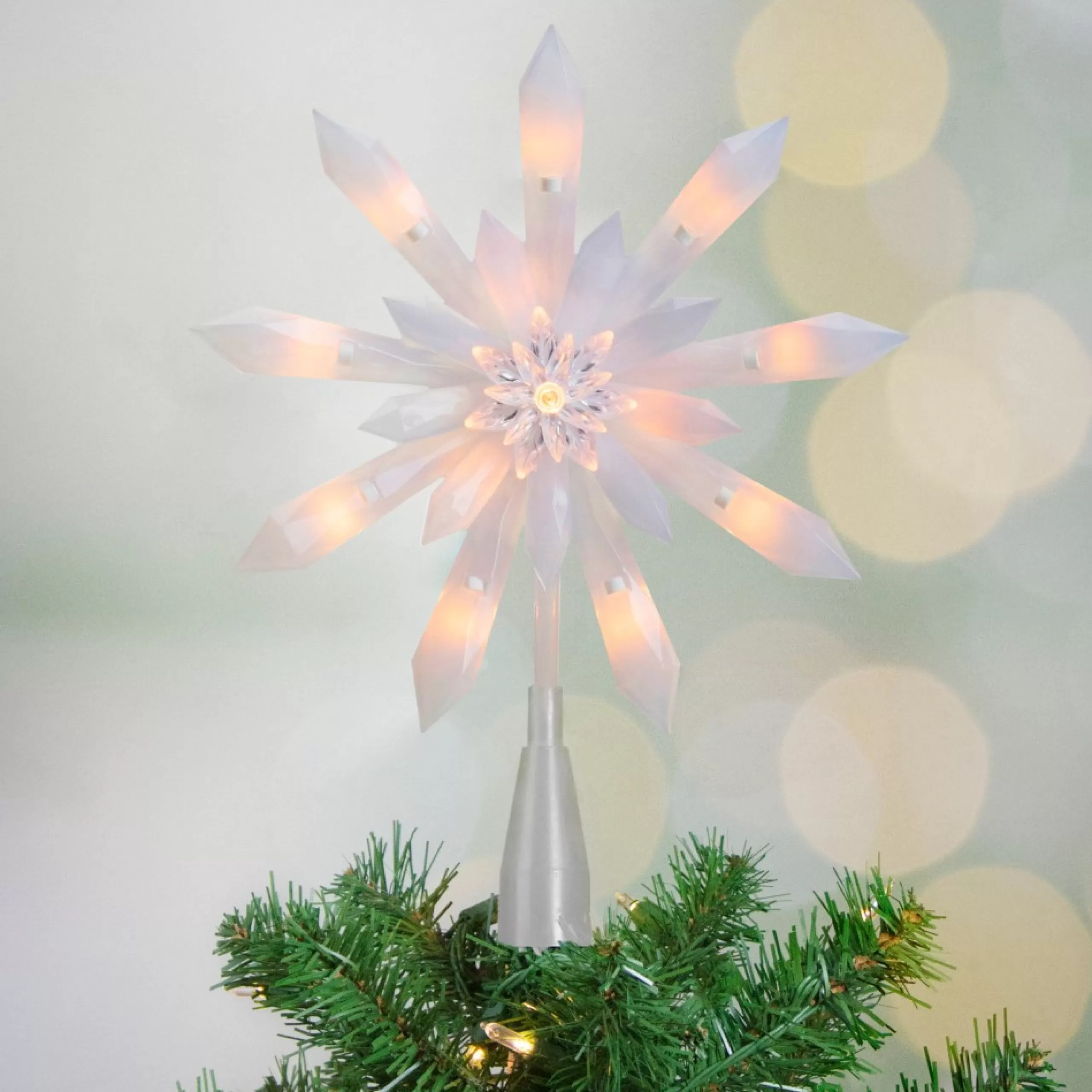 Lighted Tree Toppers*Northlight 9-Inch Lighted White Snowflake Christmas Tree Topper - Clear Lights