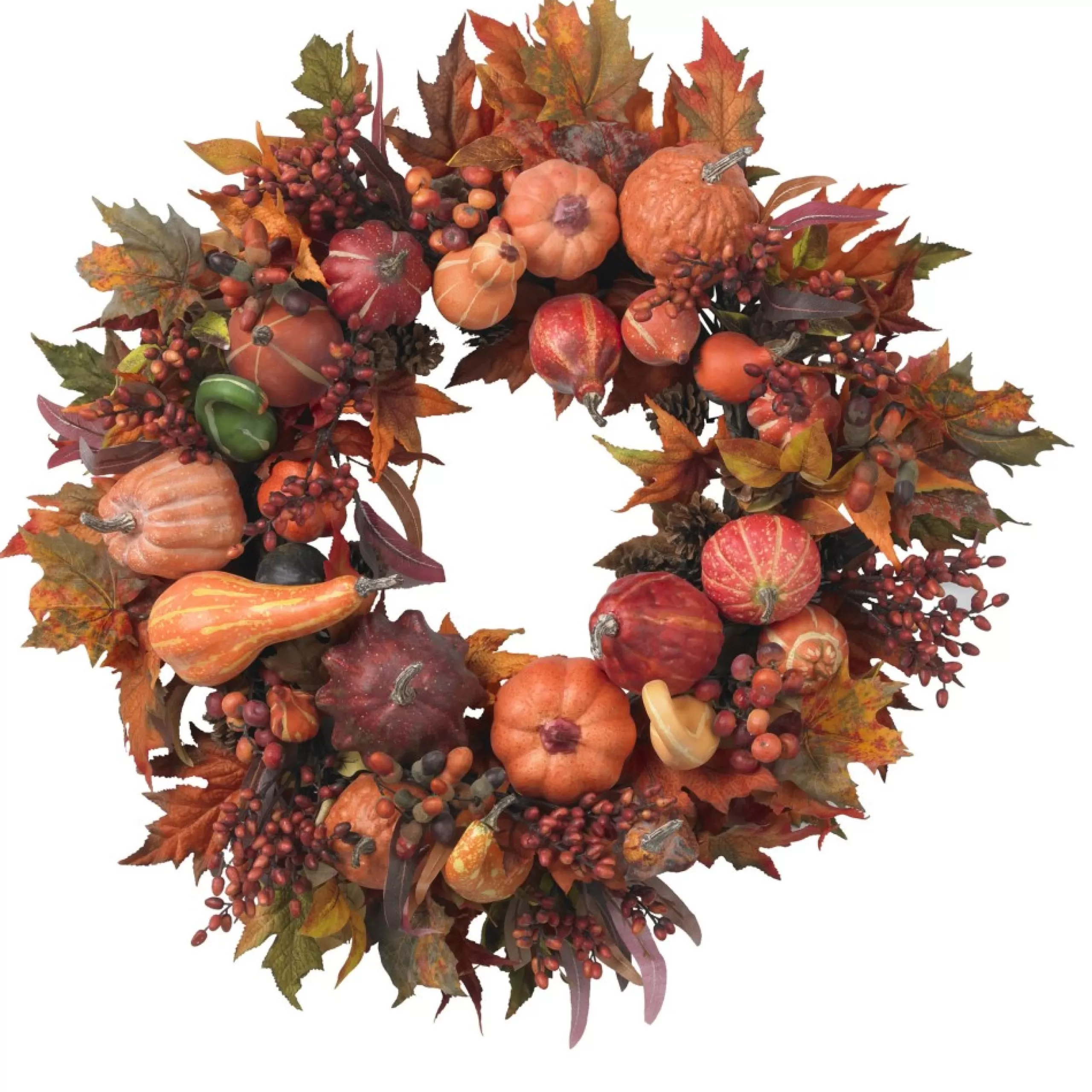 Specialty Wreaths*Nearly Natural Autumn Harvest Maple Berries And Pinecones Wreath, 28-Inch, Unlit