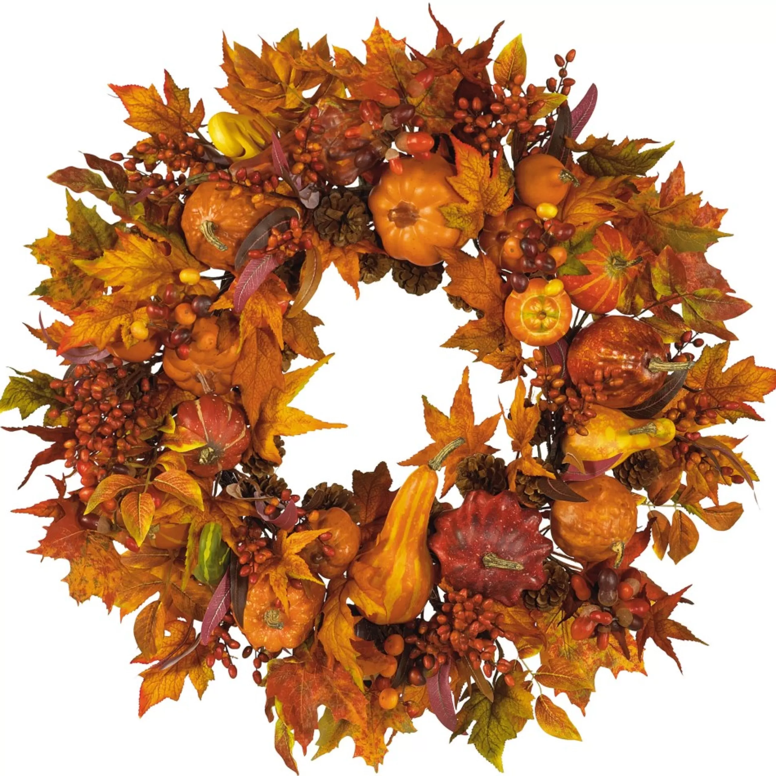 Specialty Wreaths*Nearly Natural Autumn Harvest Maple Berries And Pinecones Wreath, 28-Inch, Unlit