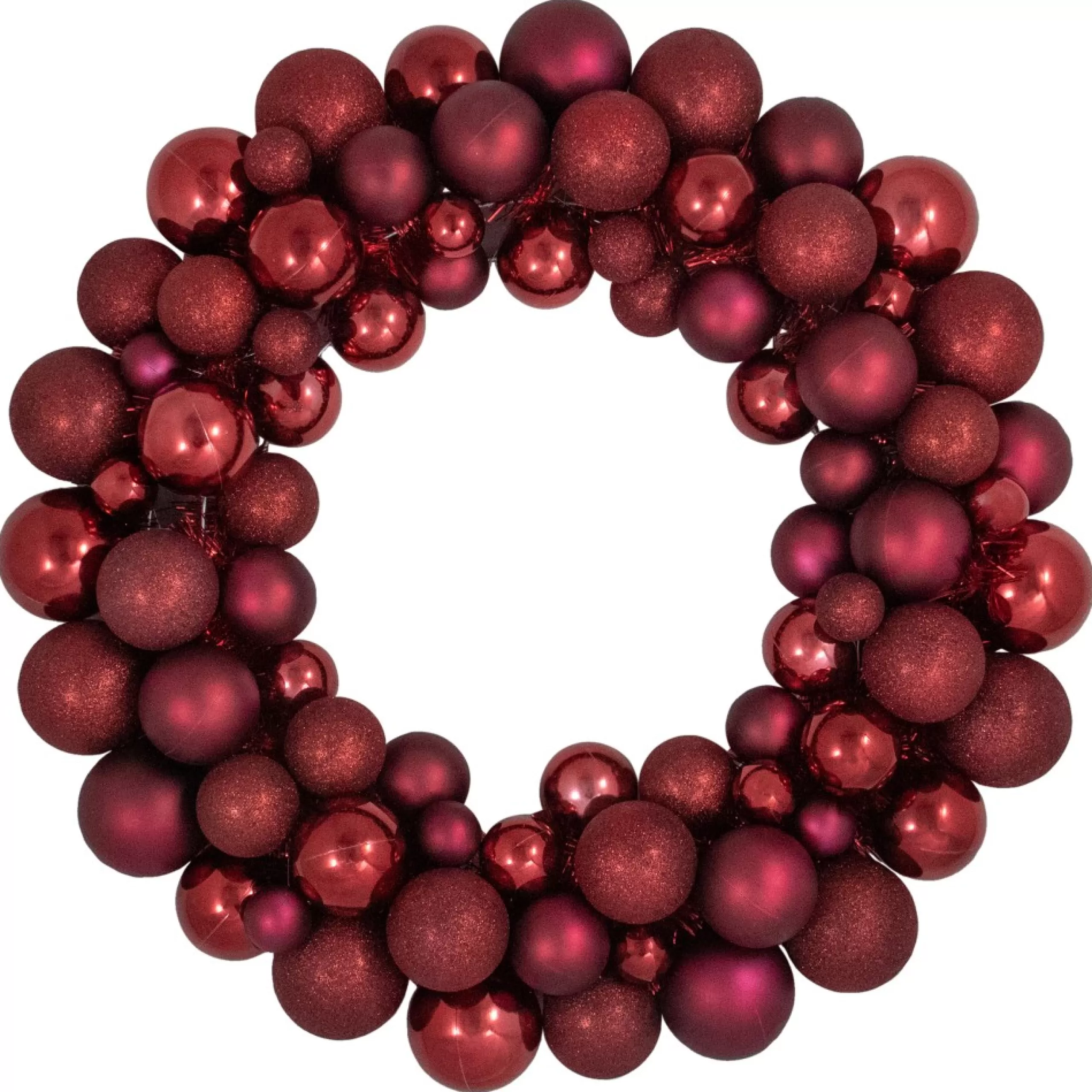 Shatterproof Ball Wreaths*Northlight Burgundy 3-Finish Shatterproof Ball Christmas Wreath - 24", Unlit