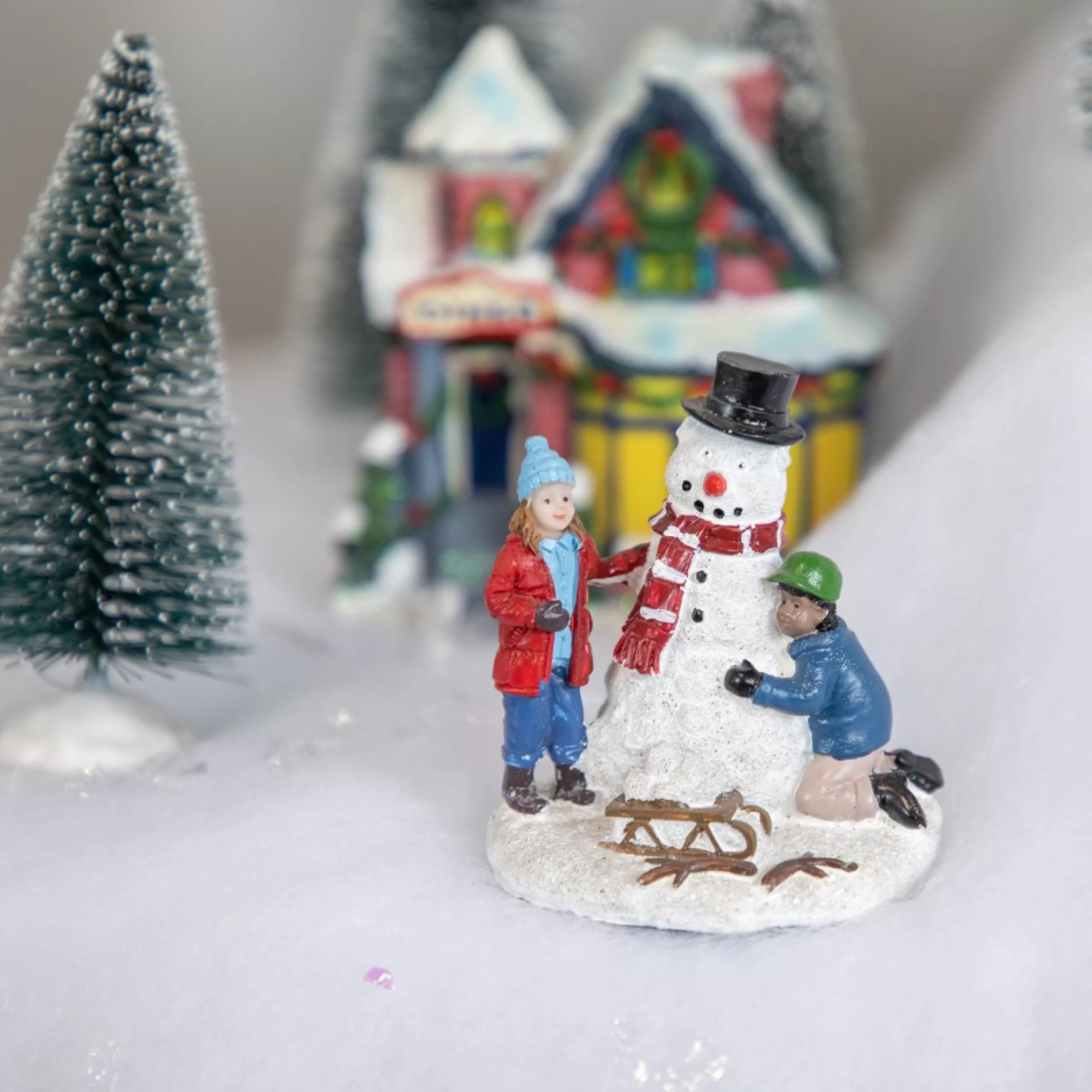 Christmas Villages*Northlight Children Build A Snowman Christmas Village Display