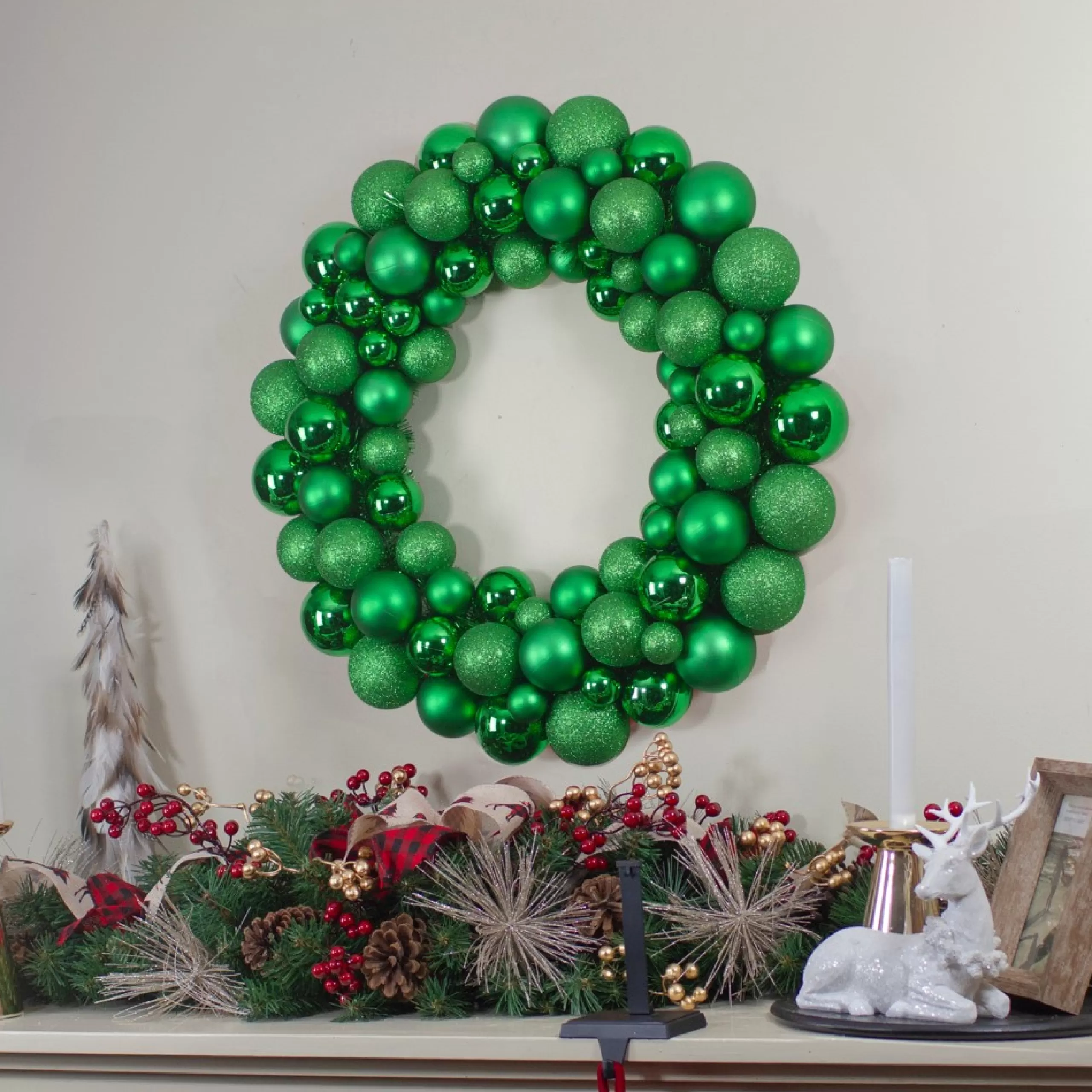 Shatterproof Ball Wreaths*Northlight Green 3-Finish Shatterproof Ball Christmas Wreath - 24-Inch, Unlit