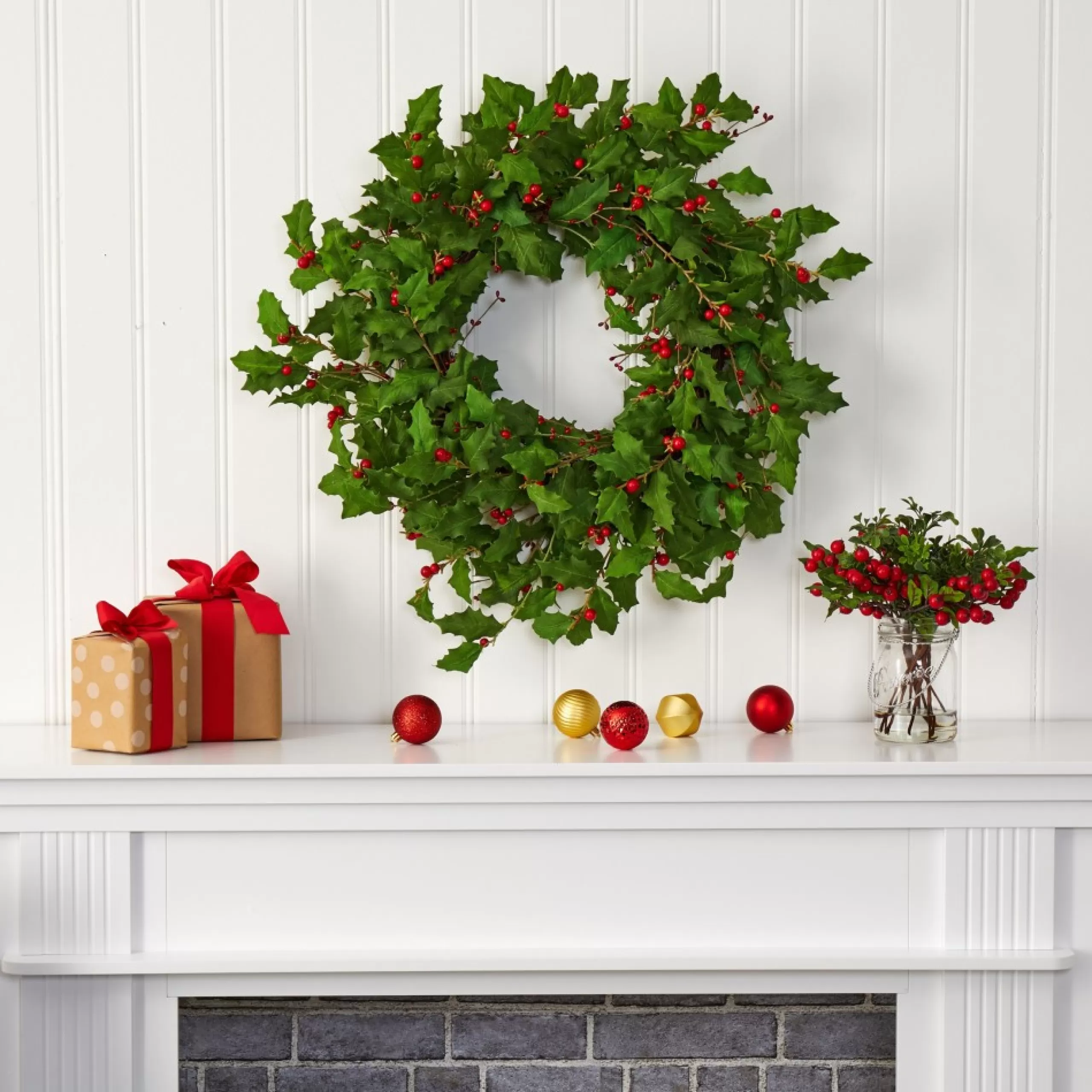 Berry Wreaths*Nearly Natural Holly Berry Artificial Christmas Wreath, 28-Inch, Unlit