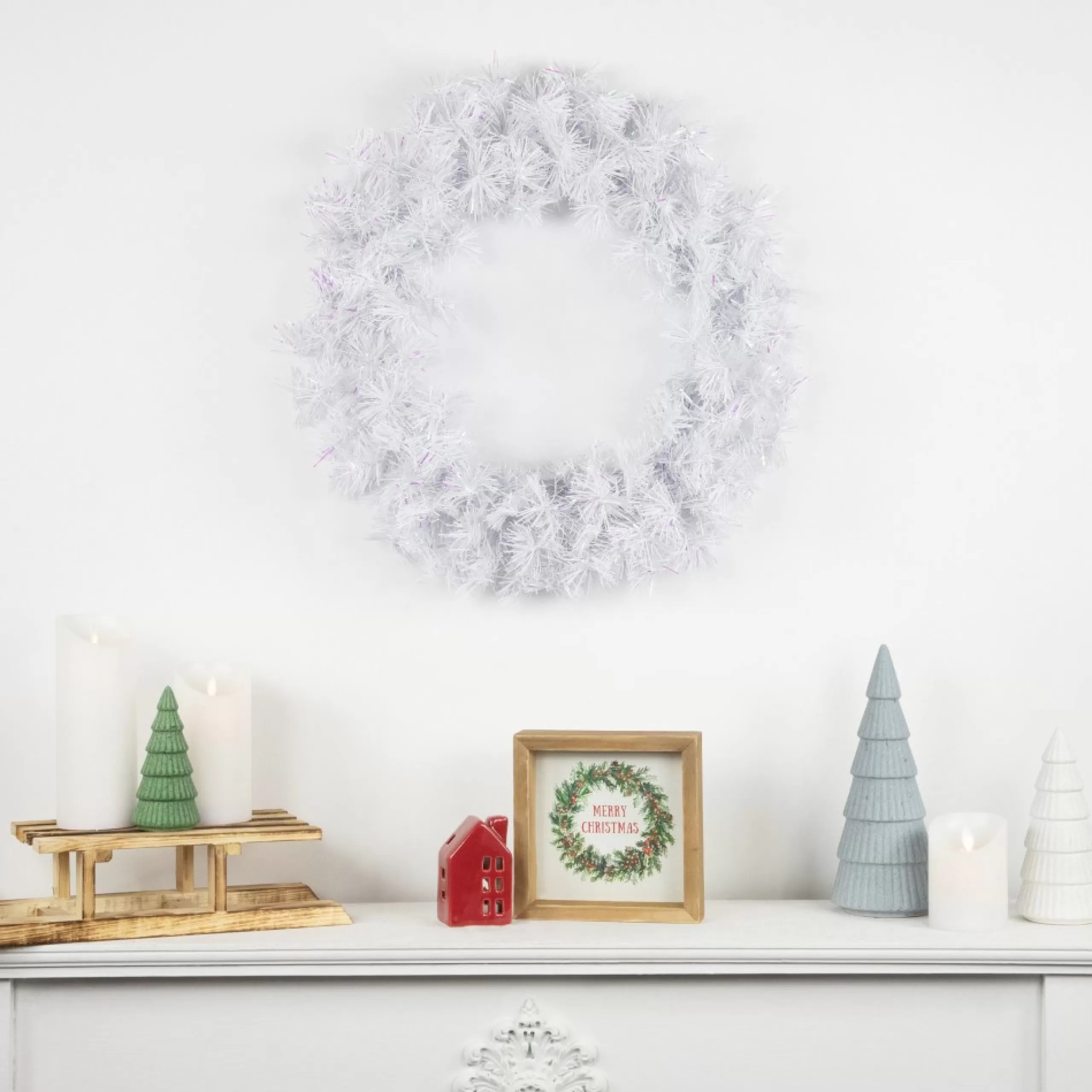 Unlit Wreaths*Northlight Icy White Iridescent Spruce Artificial Christmas Wreath - 18-Inch, Unlit