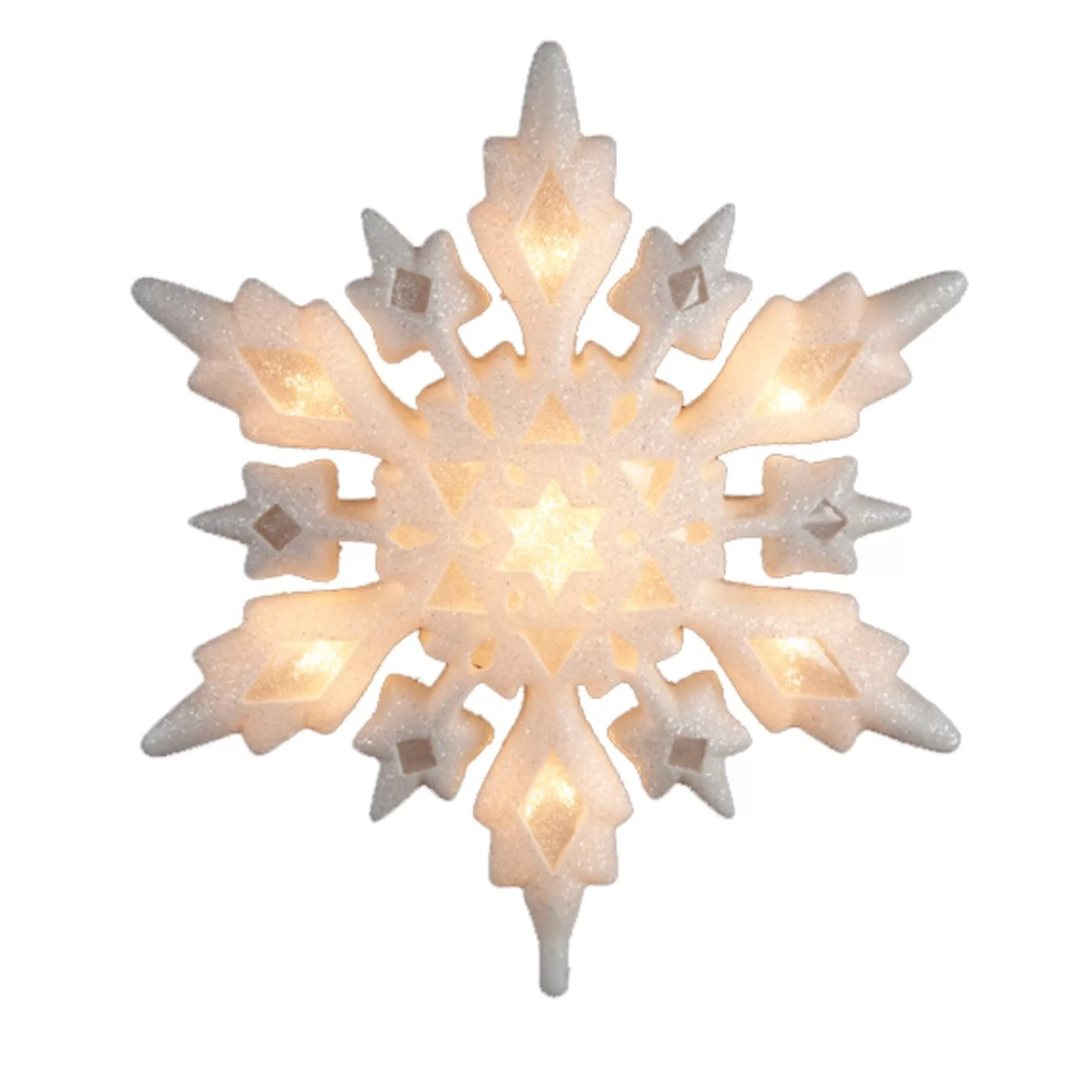 Snowflake Tree Toppers*Kurt Adler Iridescent Glitter 3-Dimensional Snowflake Christmas Tree Topper - Clear Lights