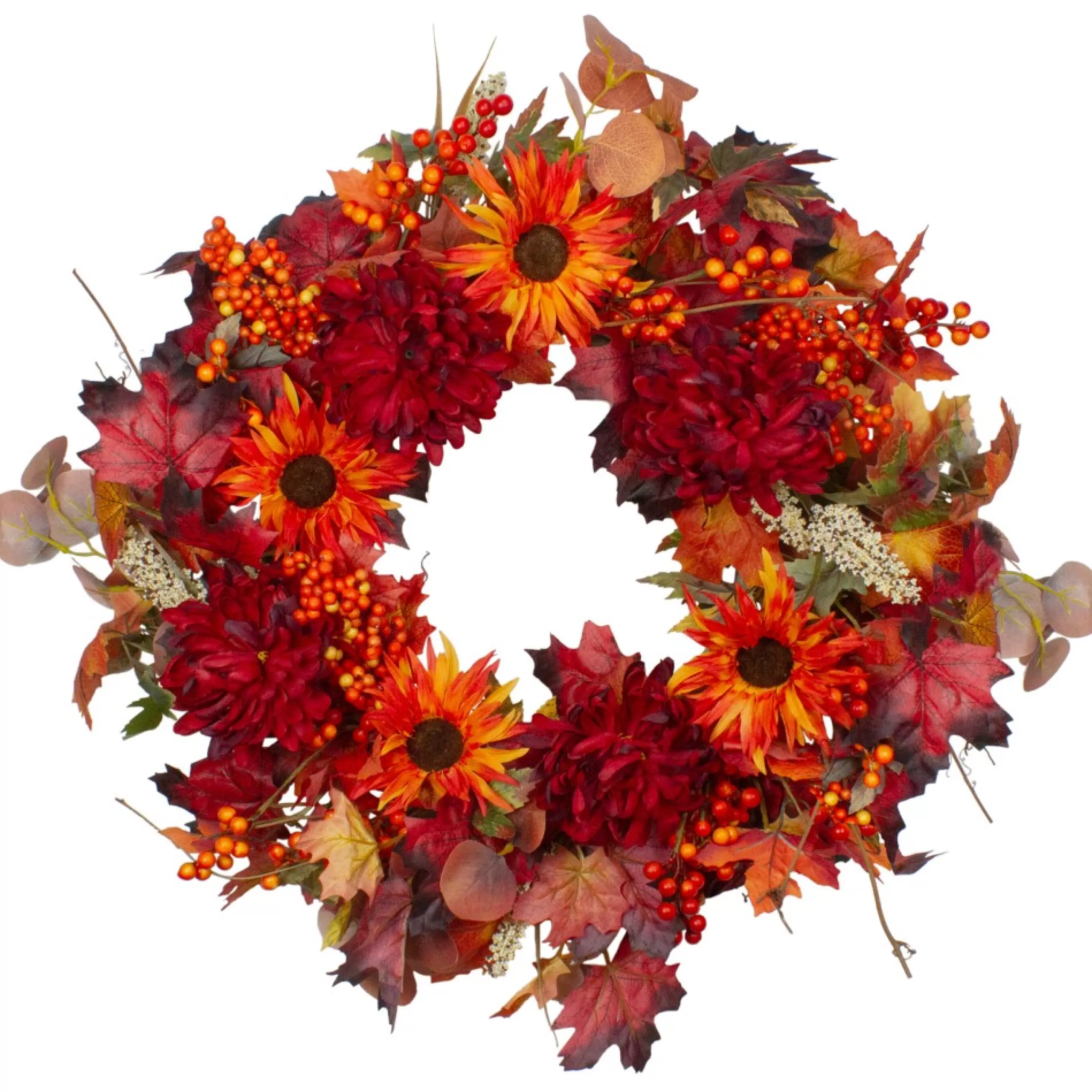 Specialty Wreaths*Northlight Leaves And Flowers Fall Harvest Wreath - 24-Inch, Unlit