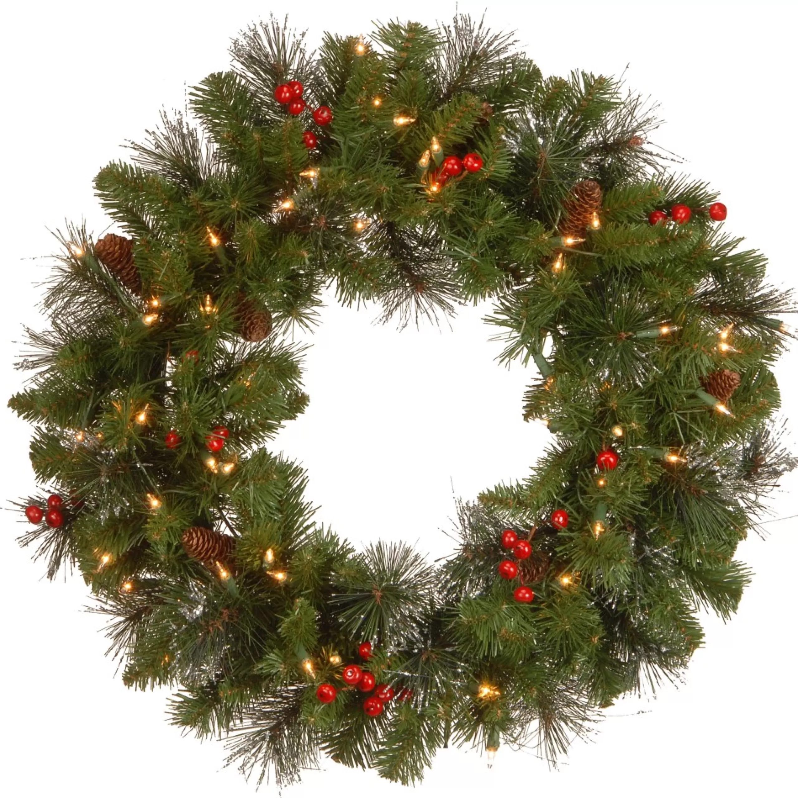 Pre-Lit Wreaths*National Tree Company Pre-Lit Crestwood Spruce Artificial Christmas Wreath, 24-Inch, Clear Lights