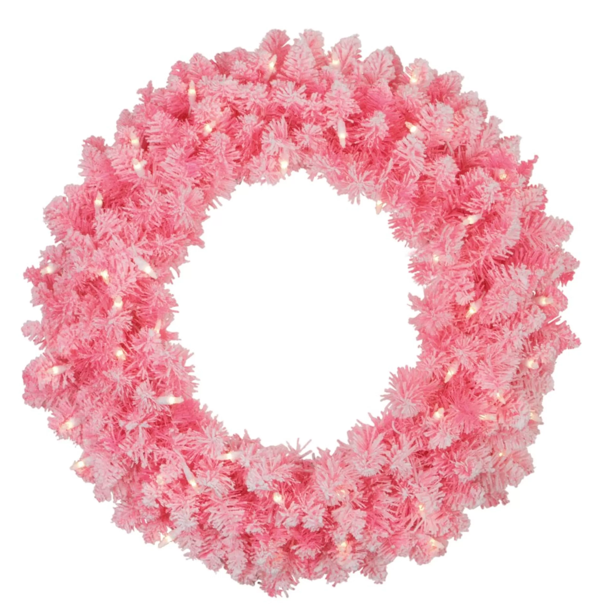 Specialty Wreaths*Northlight Pre-Lit Flocked Pink Artificial Christmas Wreath - 24-Inch, Clear Lights