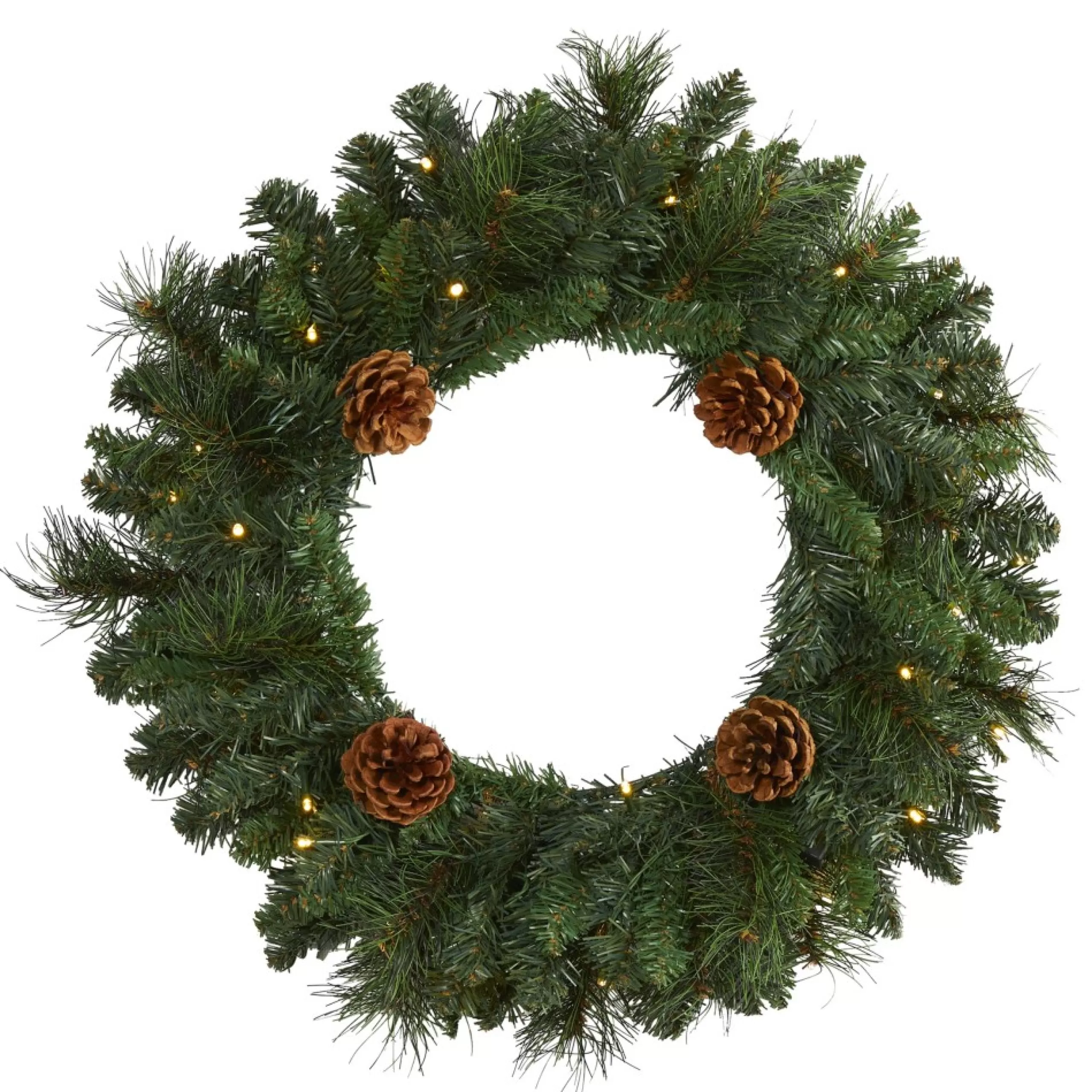 Specialty Wreaths*Nearly Natural Pre-Lit Pinecone Artificial Christmas Wreath, 20-Inch, Warm Clear Lights