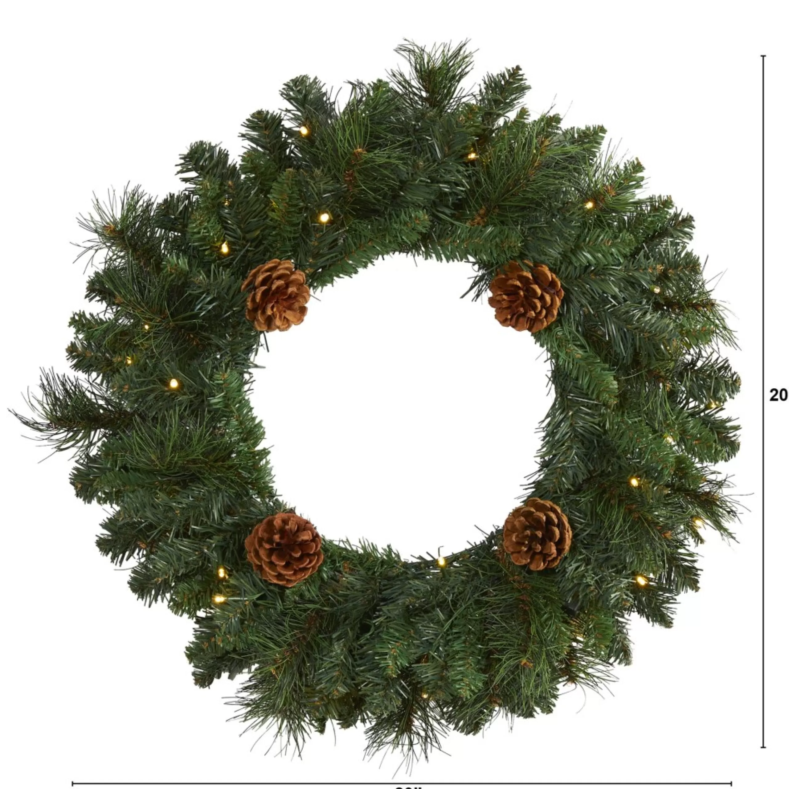 Specialty Wreaths*Nearly Natural Pre-Lit Pinecone Artificial Christmas Wreath, 20-Inch, Warm Clear Lights