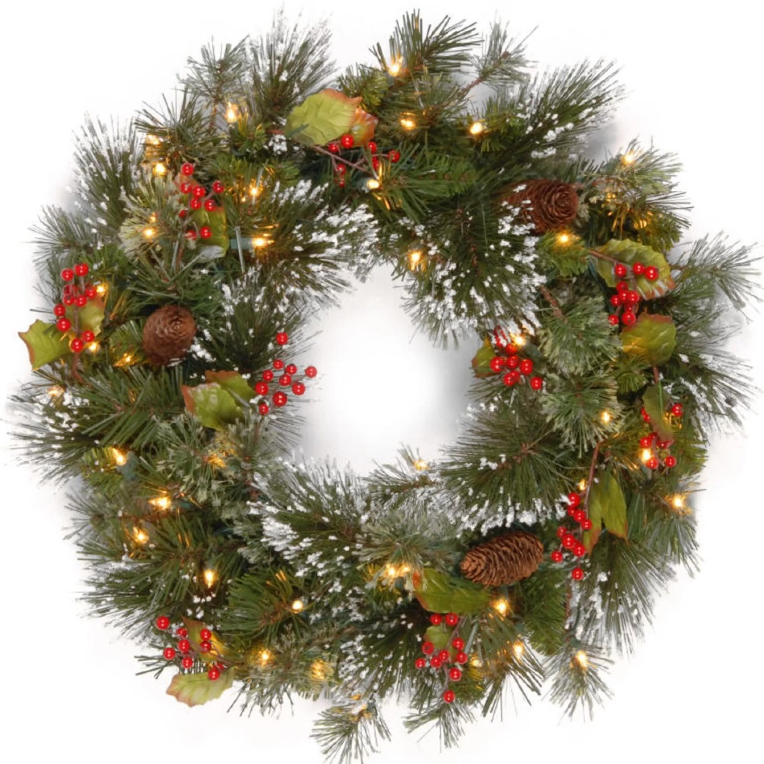 Pre-Lit Wreaths*National Tree Company Pre-Lit Wintry Pine Artificial Christmas Wreath, 24-Inch, Clear Lights