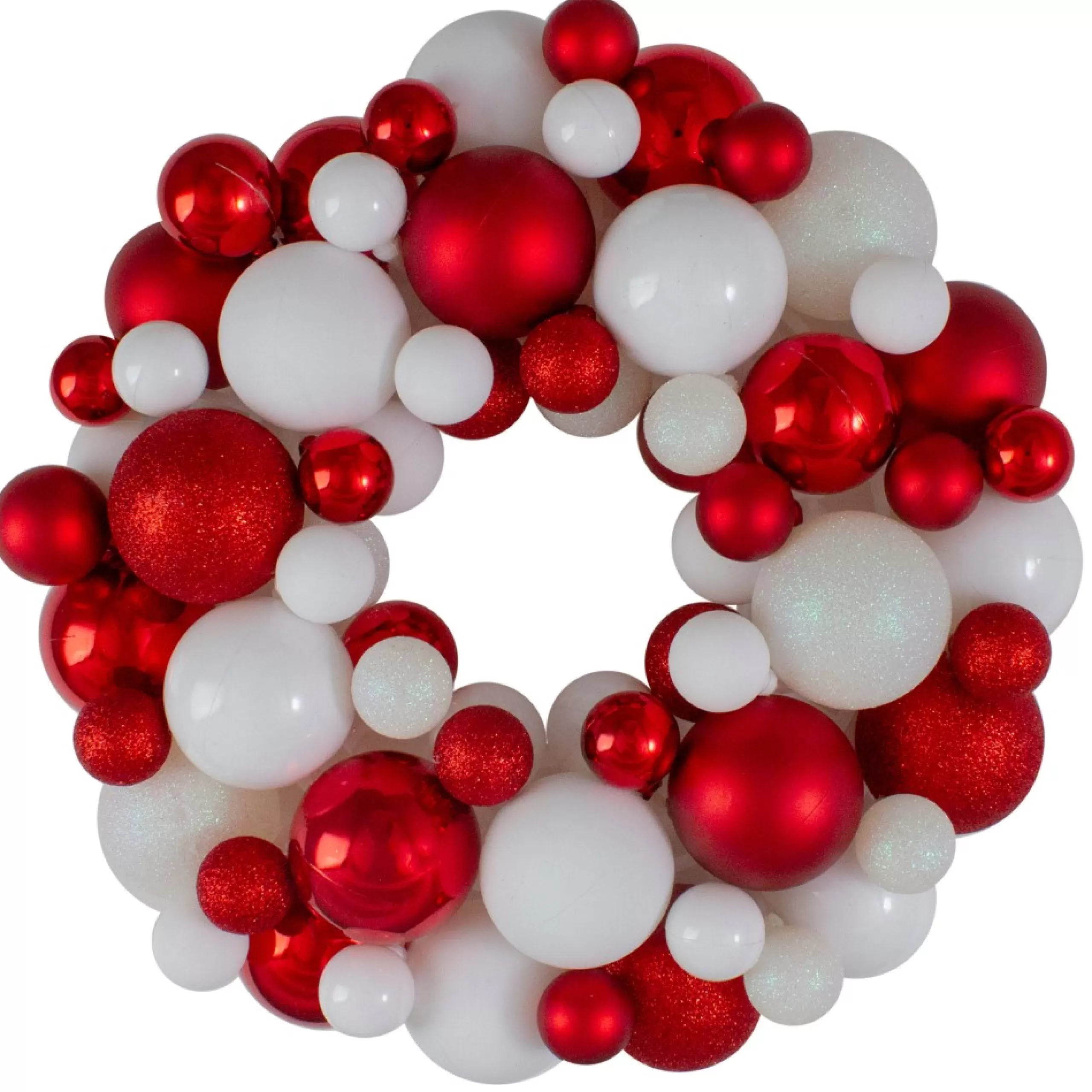 Shatterproof Ball Wreaths*Northlight Red And White 3-Finish Shatterproof Ball Christmas Wreath, 13-Inch