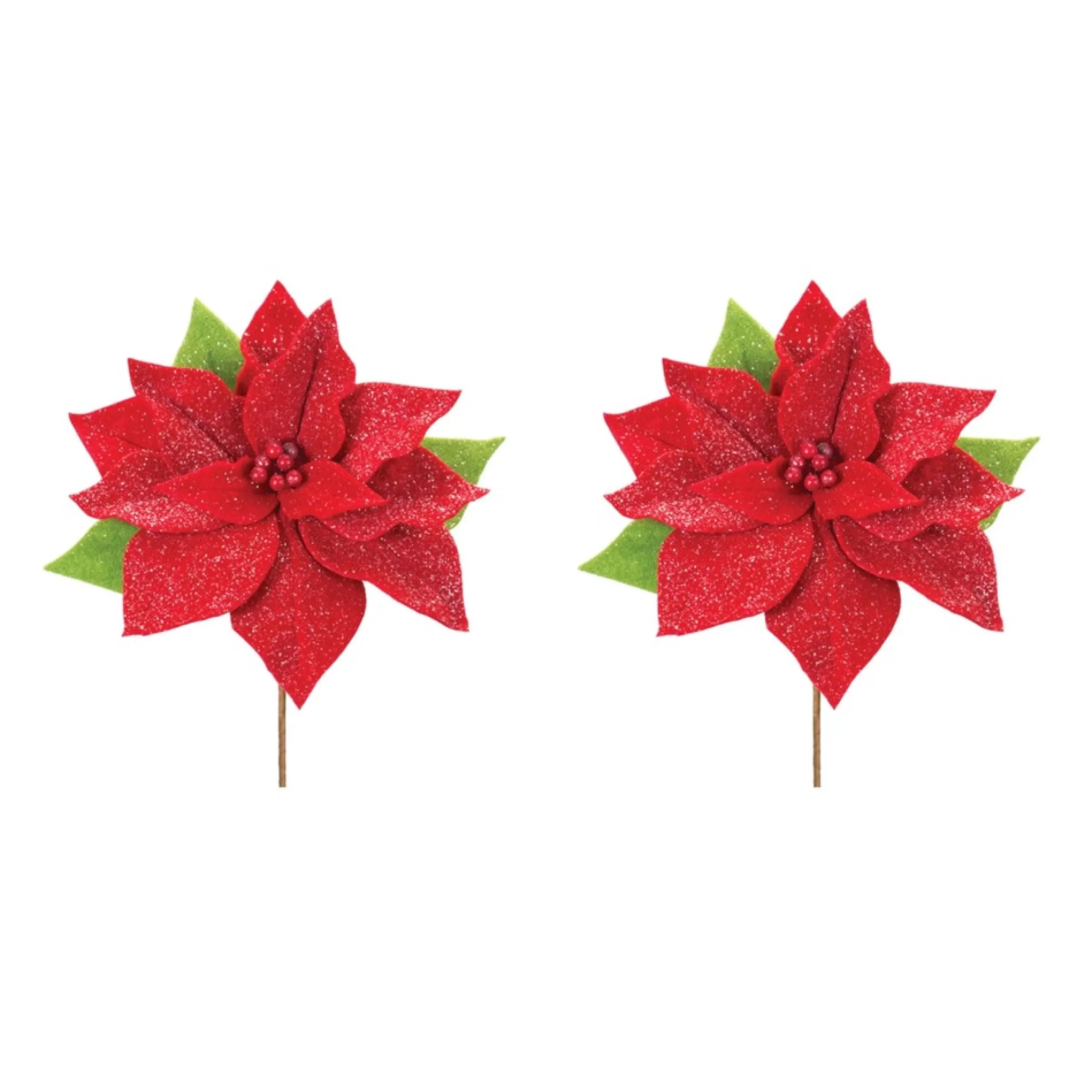 Floral*Melrose Set Of 2 Poinsettia Artificial Christmas Stems 19.75"