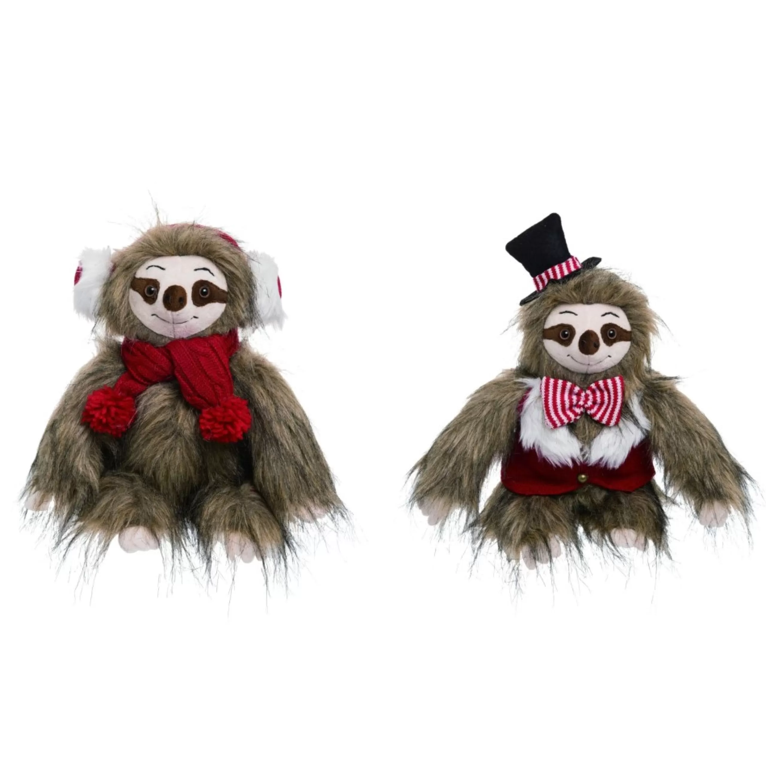 Plush Figures*Contemporary Home Living Set Of 2 Sitting Sloth Plush Christmas Figurines 13"