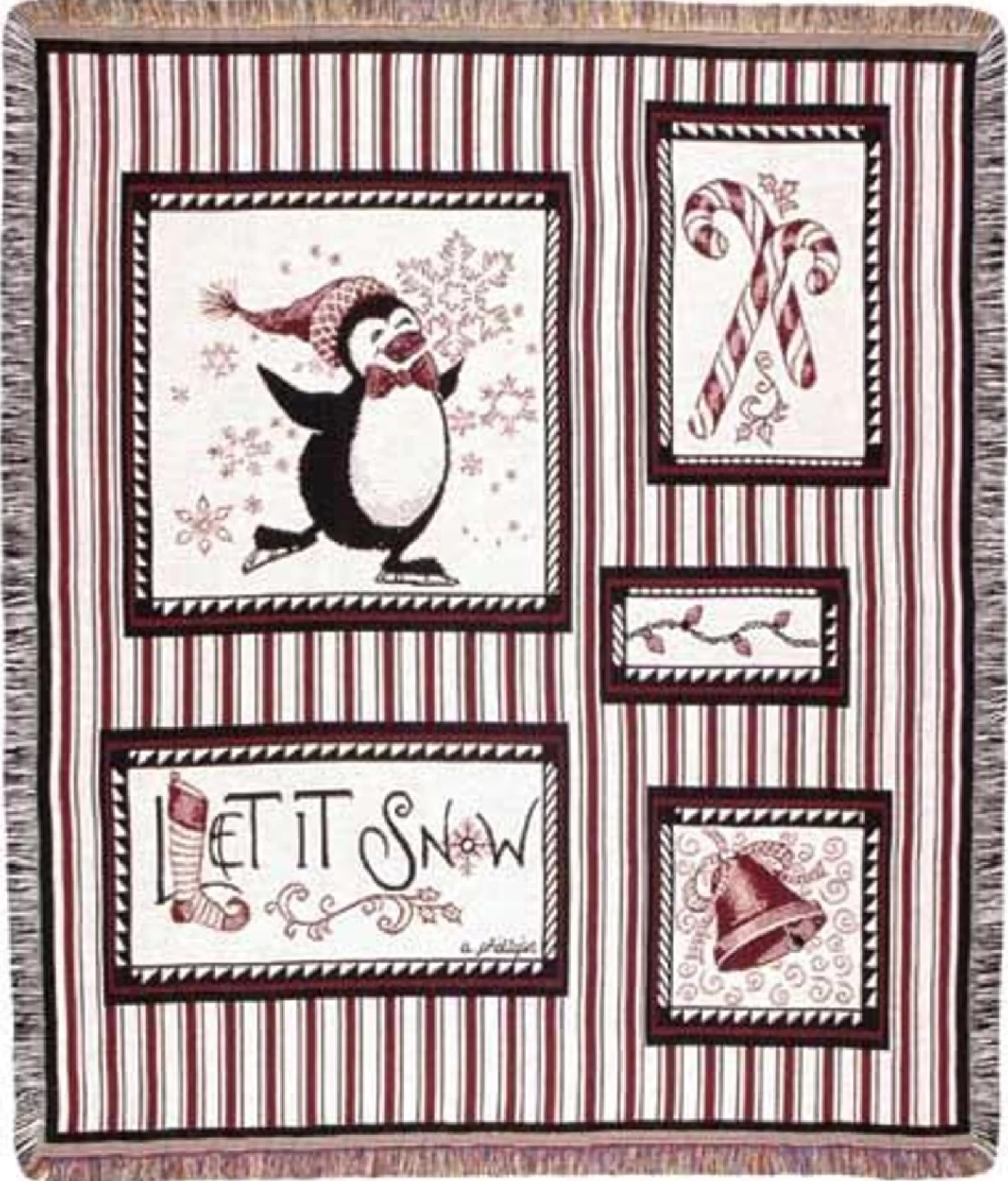 Pillows & Throws*Simply Home Snow Penguins Christmas Holiday Tapestry Throw 50" X 60"