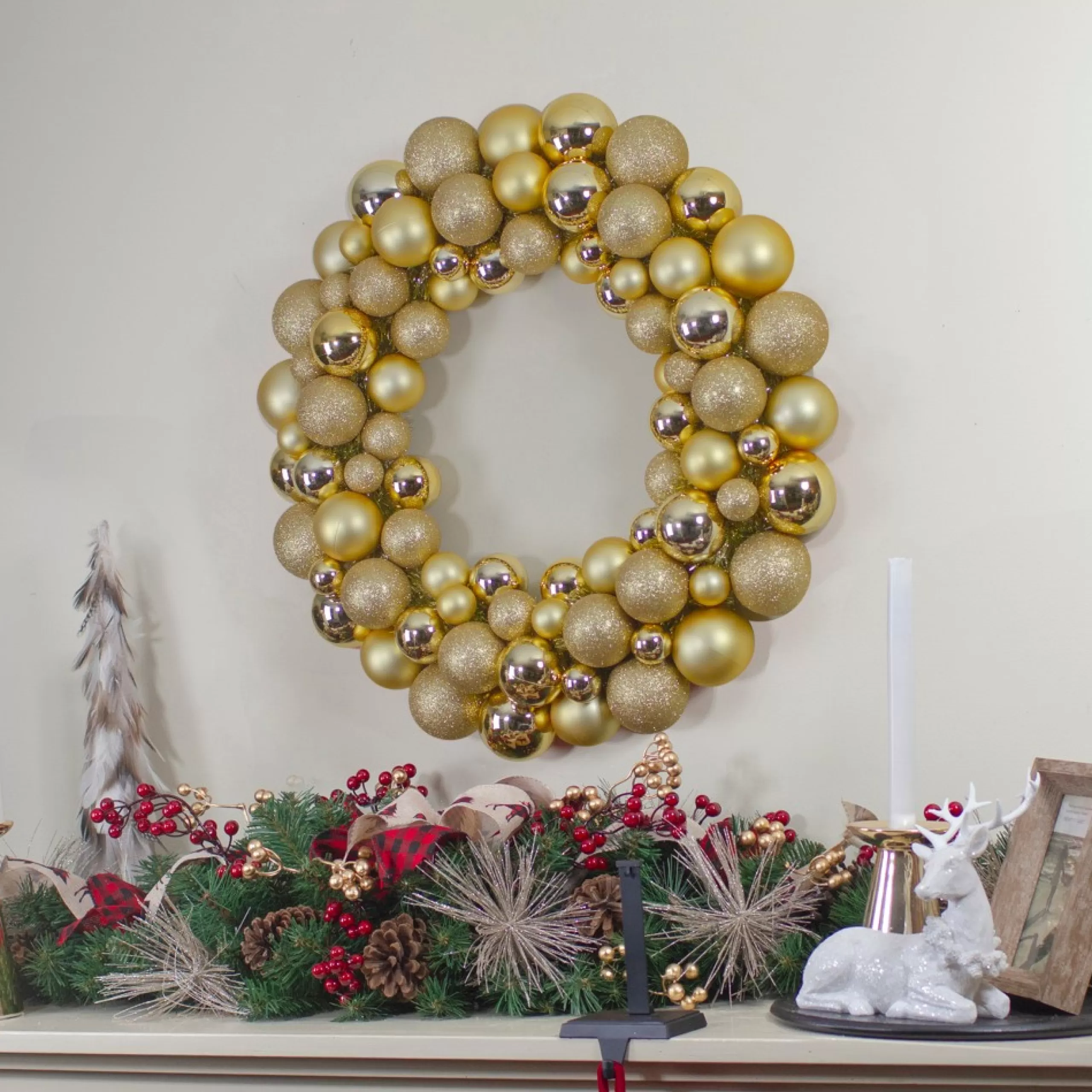 Shatterproof Ball Wreaths*Northlight Vegas Gold 3-Finish Shatterproof Ball Christmas Wreath - 24-Inch, Unlit